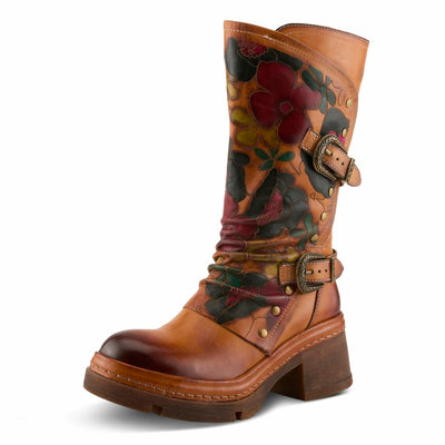 Spring Step L'Artiste Coolvibes Platform Boots | Hand-Painted Leather Mid-Shaft Boots with Buckle Detail
