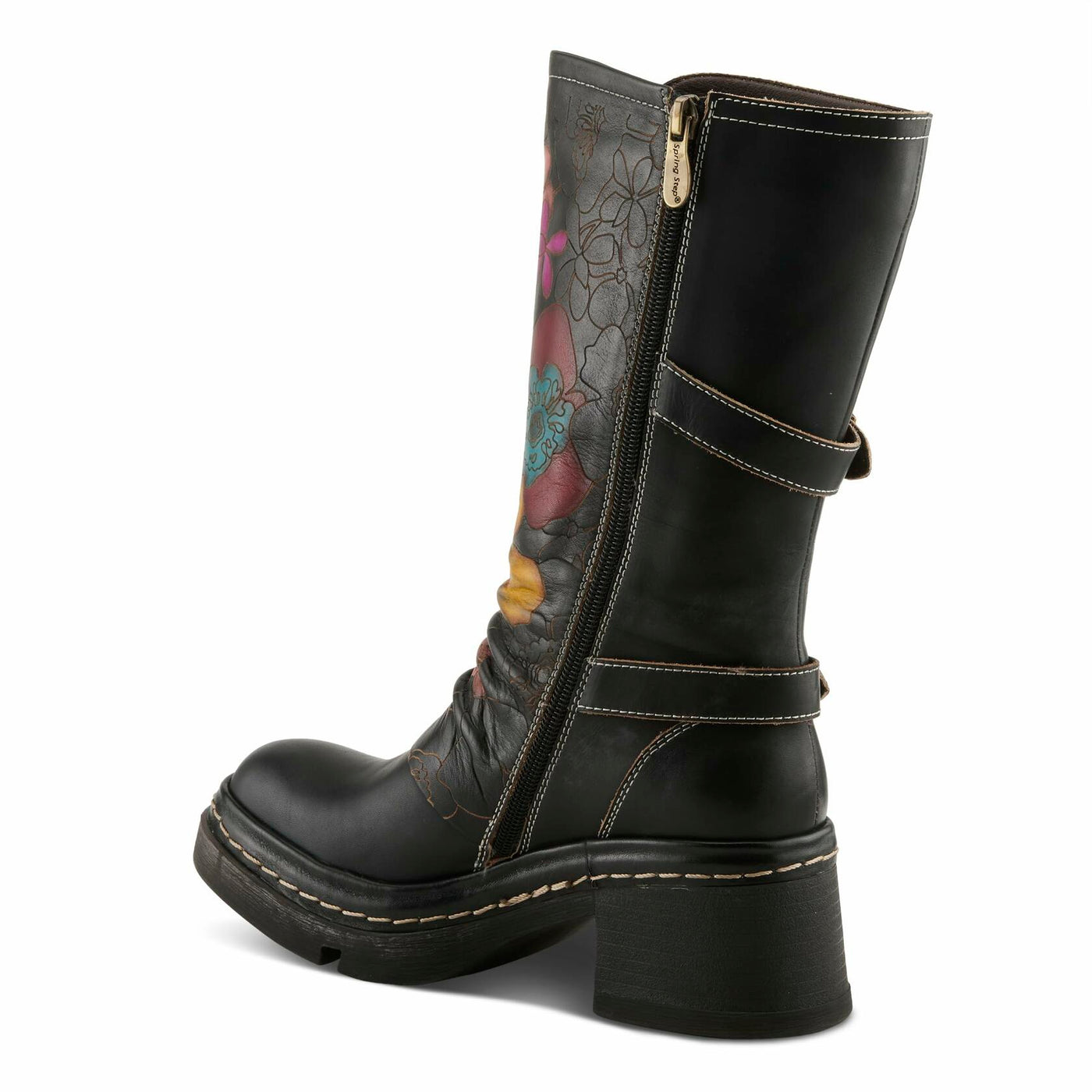 Spring Step L'Artiste Coolvibes Platform Boots | Hand-Painted Leather Mid-Shaft Boots with Buckle Detail