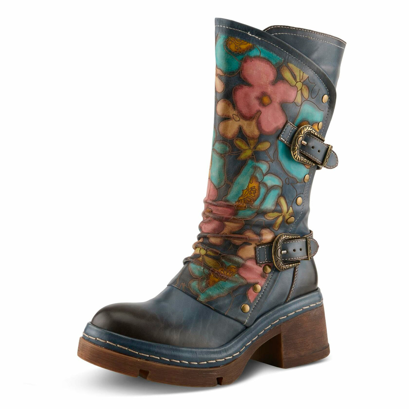 Spring Step L'Artiste Coolvibes Platform Boots | Hand-Painted Leather Mid-Shaft Boots with Buckle Detail