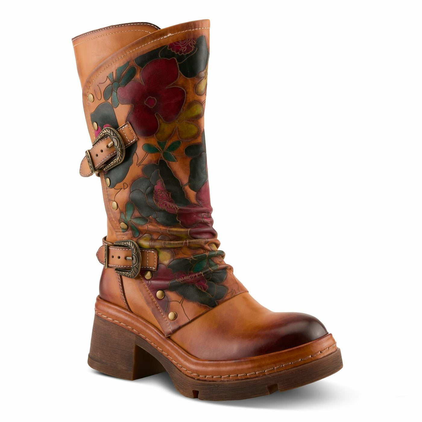 Spring Step L'Artiste Coolvibes Platform Boots | Hand-Painted Leather Mid-Shaft Boots with Buckle Detail