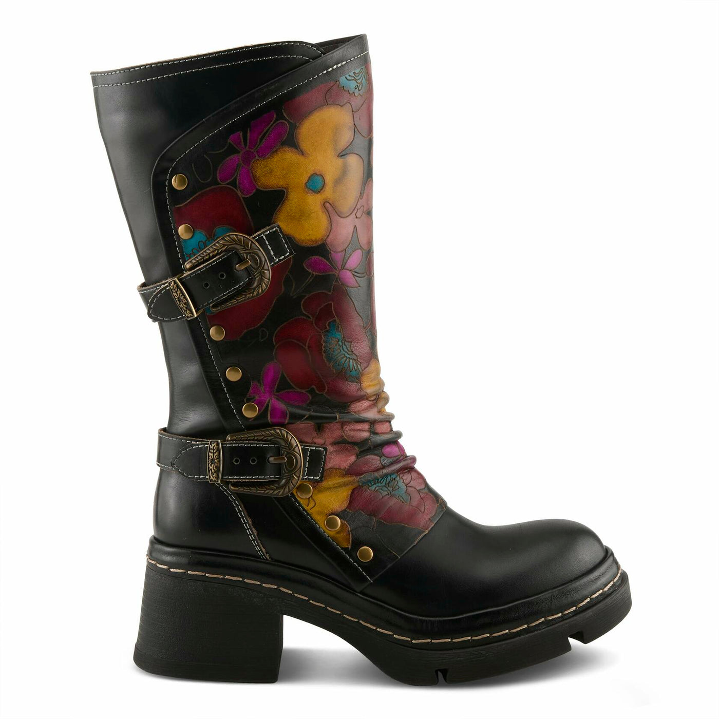 Spring Step L'Artiste Coolvibes Platform Boots | Hand-Painted Leather Mid-Shaft Boots with Buckle Detail