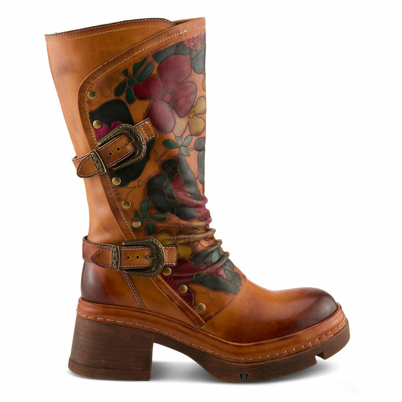 Spring Step L'Artiste Coolvibes Platform Boots | Hand-Painted Leather Mid-Shaft Boots with Buckle Detail
