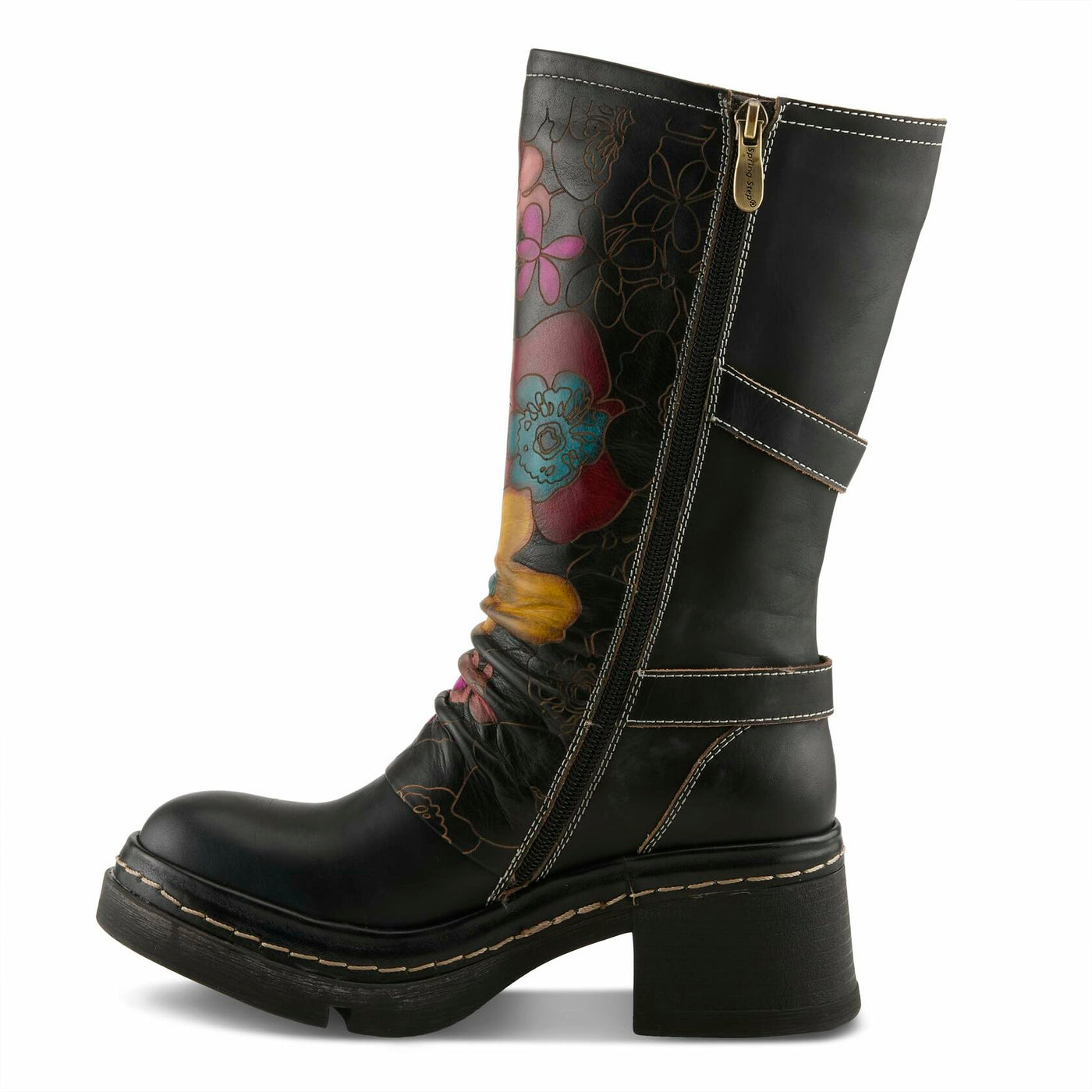 Spring Step L'Artiste Coolvibes Platform Boots | Hand-Painted Leather Mid-Shaft Boots with Buckle Detail